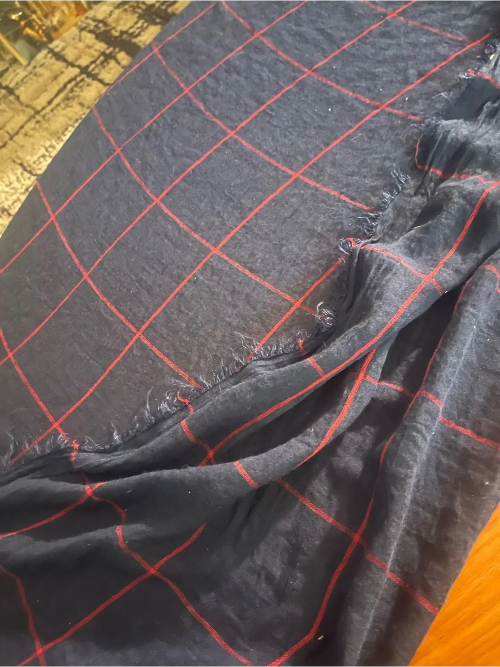 Men's Navy Scarf with Red Windowpane Check